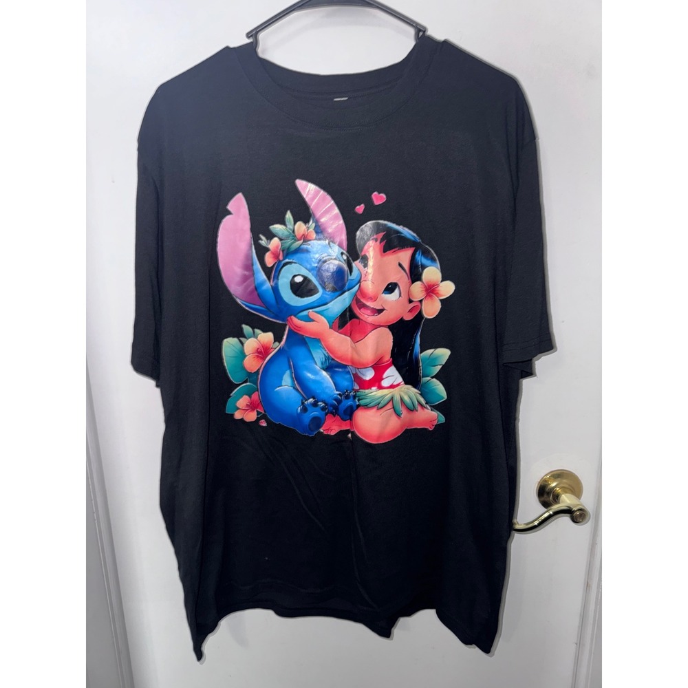 Disney Lilo and Stitch Graphic T-Shirt Black Short Sleeve Crew Neck Tee